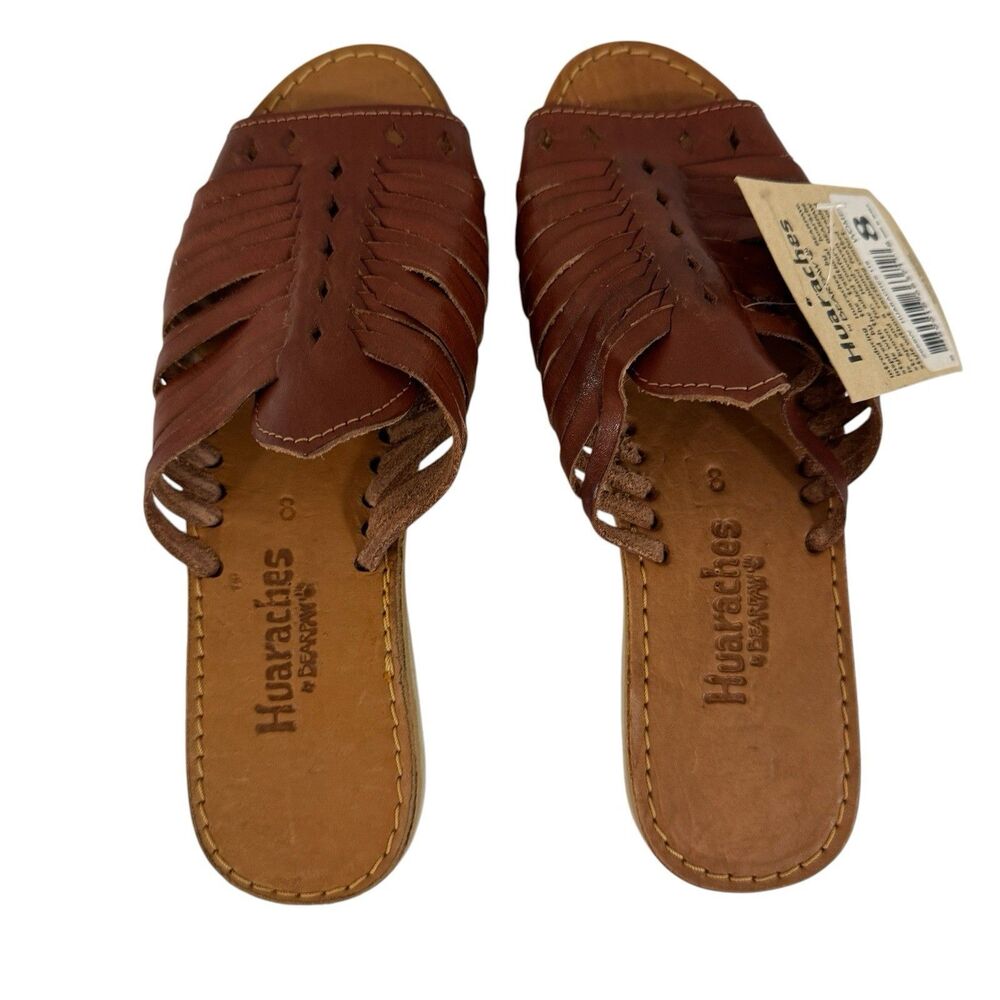 Huaraches NWT Bearpaw 8 Brown Leather Slides Slippers Sandals Shoes Womens